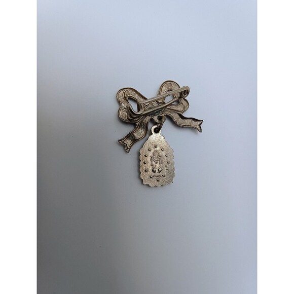 Vintage Blue Ribbon Enamel Saint Mary Religious Dangle Pin Brooch ITALY - Picture 2 of 3